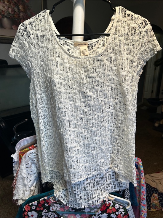 Dkny Tops - DKNY White Crochet Lace Short Sleeve Top Size 14/16W
